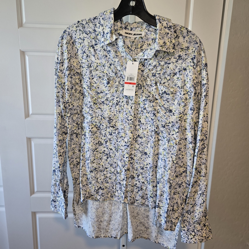 DKNY Blue and White Floral Shirt